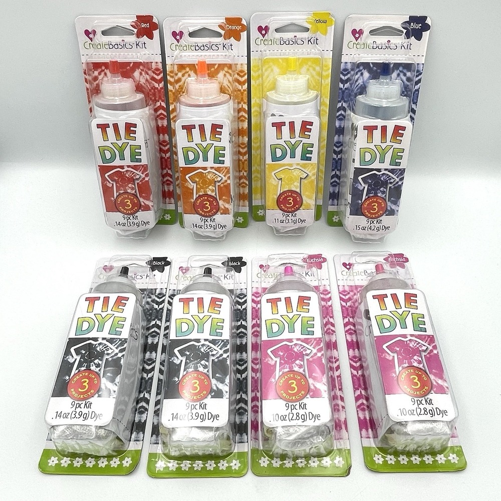 CreateBasics Tie Dye Kit Lot of 8 Single Color Kits Red Blue Black Fuchsia New